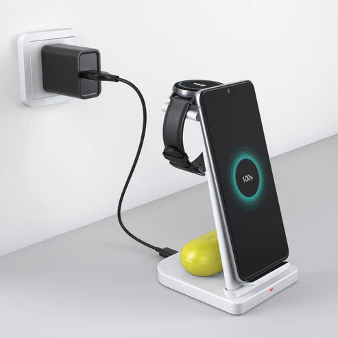 3-in-1 Wireless Charging Station for Phone, Watch & Earbuds – Fast Wireless Charger Stand for iPhone, Apple Watch, AirPods & Android – UAE Edition