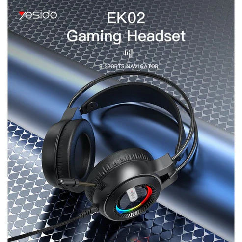 EK02 Professional Gaming Headset – Surround Sound, Noise-Canceling Mic, RGB Lighting | UAE & KSA