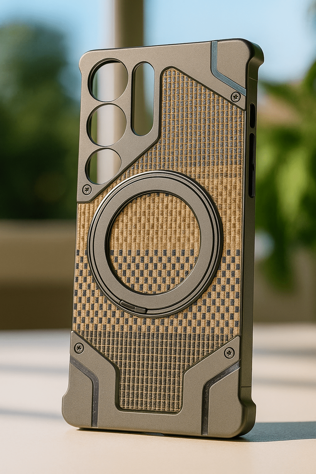 Heavy-Duty Armor Woven Back Case – Magnetic Ring Edition © for Samsung S24 Ultra & S25 Ultra – Shockproof Rugged Cover with Kickstand – UAE & KSA Edition