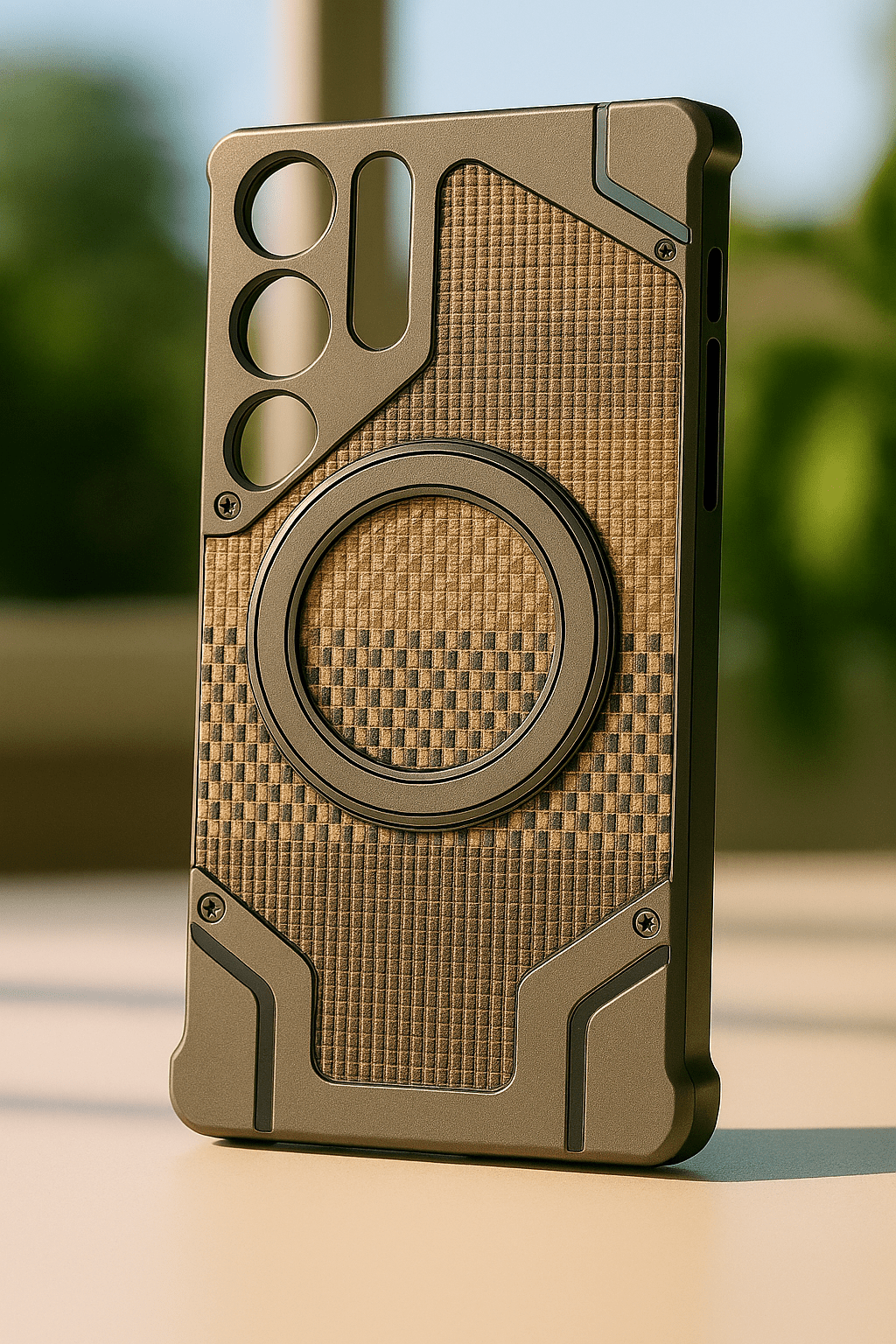 Heavy-Duty Armor Woven Back Case – Magnetic Ring Edition © for Samsung S24 Ultra & S25 Ultra – Shockproof Rugged Cover with Kickstand – UAE & KSA Edition