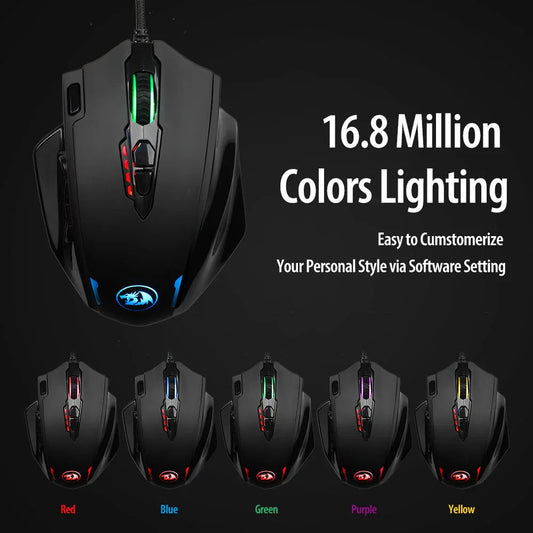 Redragon M908 Impact RGB LED MMO Gaming Mouse – 12,400 DPI, 18 Programmable Buttons, 16.8M LED Colors | Precision Wired Gaming Mouse in UAE